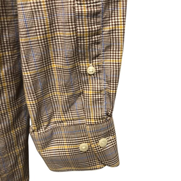 Peter Millar Shirt Mens Size Medium Brown Yellow Plaid Crown Logo Button Down - Picture 6 of 7